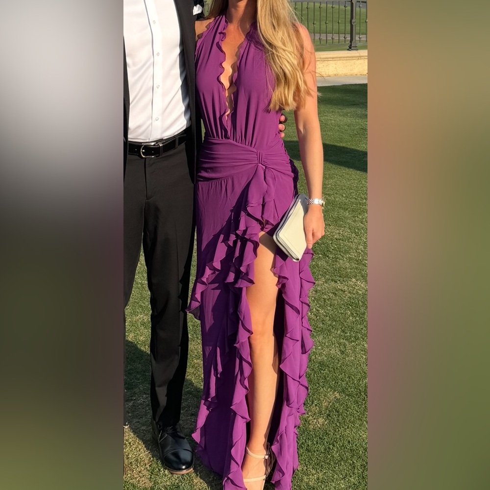 NBD Purple Sleeveless One Shoulder Cocktail Gown